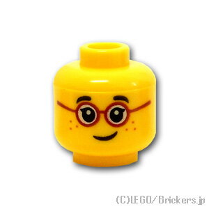 レゴ パーツ ミニフィグ ヘッド - 赤いメガネとまつげとそばかす [ Yellow / イエロー ] | LEGO純正品の バラ 売り