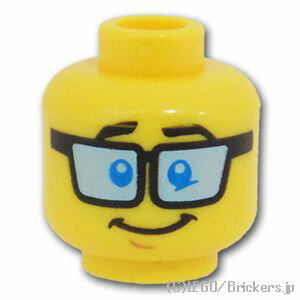 レゴ パーツ ミニフィグ ヘッド - 薄青の眼鏡のスマイル/恐れ顔 [ Yellow / イエロー ] | LEGO純正品の バラ 売り
