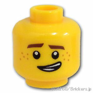 レゴ パーツ ミニフィグ デュアルヘッド - 歪んだ笑顔/歪んだキリリ顔(ニンジャゴー ジェイ) [ Yellow / イエロー ] | LEGO純正品の バラ 売り