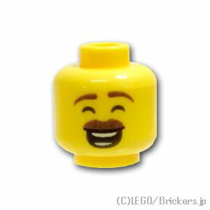 レゴ パーツ ミニフィグ ヘッド - ブラウン眉毛と口ひげの大笑い／ニヤリ顔 [ Yellow / イエロー ] | LEGO純正品の バラ 売り