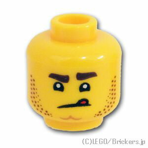 レゴ パーツ ミニフィグ ヘッド - ベロだし無精髭/スマイル無精髭 [ Yellow / イエロー ] | LEGO純正品の バラ 売り