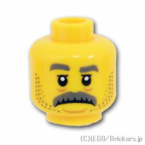 レゴ パーツ ミニフィグ ヘッド - 灰色眉毛と口髭の悲しいおじさん [ Yellow / イエロー ] | LEGO純正品の バラ 売り