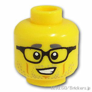 レゴ パーツ ミニフィグ ヘッド - 無精ひげの黒メガネ [ Yellow / イエロー ] | LEGO純正品の バラ 売り