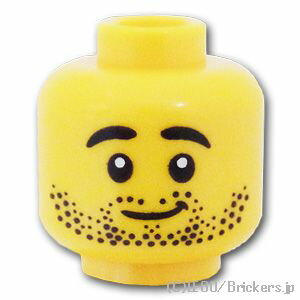レゴ パーツ ミニフィグ デュアルヘッド - 無精髭の濃い顔 / 笑顔 [ Yellow / イエロー ] | LEGO純正品の バラ 売り