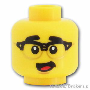 レゴ パーツ ミニフィグ デュアルヘッド - メガネをかけた男性 / ウインク顔 [ Yellow / イエロー ] | LEGO純正品の バラ 売り