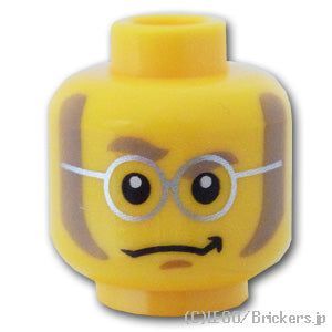 レゴ パーツ ミニフィグ ヘッド - もみあげとメガネの妙案を思いついた顔 [ Yellow / イエロー ] | LEGO純正品の バラ 売り