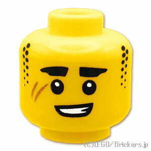 レゴ パーツ ミニフィグ デュアルヘッド - 頬の傷に無精ひげのサイドパターン [ Yellow / イエロー ] | LEGO純正品の バラ 売り