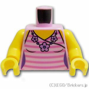 レゴ パーツ トルソー - ダークピンクのストライプトップスと花のネックレス [ Bright Pink / ブライトピンク ] | LEGO純正品の バラ 売り
