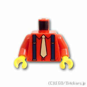 レゴ パーツ トルソー - ダークブルーサスペーンダーのレッドシャツとタンネクタイ [ Red / レッド ] | LEGO純正品の バラ 売り