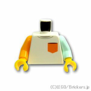 レゴ パーツ トルソー - ライトアクアの左腕とブライトライトオレンジの右腕のオレンジポケットシャツ  | LEGO純正品の バラ 売り
