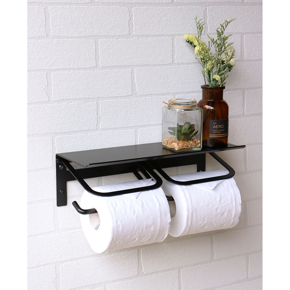 【メーカー直送】MOJYU アイアントイレットペーパーホルダー Abel アベル ダブル ブラック PH-015