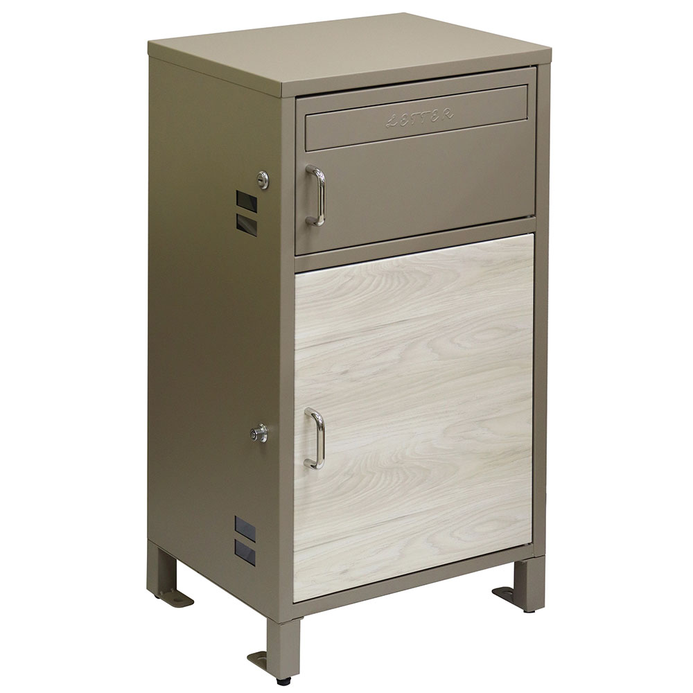 【メーカー直送】MOJYU 宅配ボックス付ポスト Dante ダンテ ミルクティベージュ/ホワイト木目 PBX-116