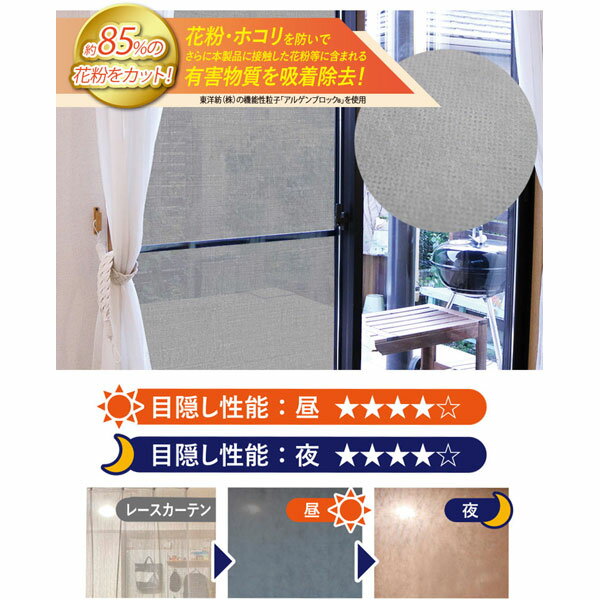 【メール便送料無料】明和グラビア 網戸の目隠しシート 100×200cm 抗アレルゲン グレー 網戸サッシの外側に取り付ける目隠しシート SDM-05 3
