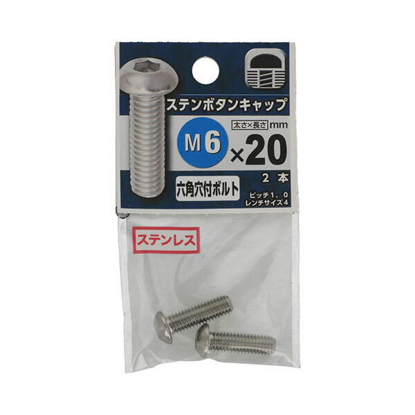 Rakuten - 【メール便可】八幡ねじ ステンボタンキャップ 六角穴付きボルト M6×20 2本入