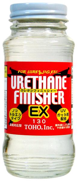■ハンドメイドルアーのウレタンコーティングにご使用下さい。 ■黄変や色褪せを防止するUVカット剤配合。また、ノントルエンとなりました。 ●ルアーコーティング、釣具工作に。 【使用方法】 ●塗装面の水分、油分、錆、汚れ等を除去し、よく乾燥させて下さい。 ●出荷時はディッピングに適した粘度に調整されております。スプレーや刷毛で塗装を行う場合や粘度が高くなってきた場合は、必ず「専用シンナー」で適度に希釈して ご使用下さい。 ●重ね塗りする場合は前回塗装の硬化確認後に行って下さい。また他の塗料に塗り重ねする場合は、目立たない場所で変化の無いことを確認後行って下さい。 ●湿度の高い時、白濁（カブリ）がおきる場合は、「リターダー」（別売）を添加してご使用下さい。 ●用具の洗浄は「専用シンナー」又は「ツールクリーナー」をご使用ください。 ●本品は空気中の水分と反応し硬化するので、使用後は速やかにフタを締め冷暗所で保管して下さい。 また「専用シンナー」を本品に少量注ぎ、混ぜないで（シンナーで膜をつくる）保存すると空気を遮断でき硬化を遅らせ長持ちします。 内容量：130ml 指触乾燥：約20分 硬化時間：約4時間（23℃） 塗り面積：1.3平方メートル（1回塗り） 成分：合成樹脂/有機溶剤/紫外線吸収剤 標準希釈割合 本液：専用シンナー スプレー100：30～40 刷毛100：20～30