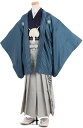 【レンタル】 小学生 男子 袴セット 卒業式 (HK_B54) 140cm 150cm 160cm 青 黒 シルバー 縞 男の子 男児 小学校 10歳 13歳 袴 はかま ハカマ フルセット 貸衣装 和装 卒業袴 卒業 ハーフ成人式 結婚式 【往復送料無料】(4)