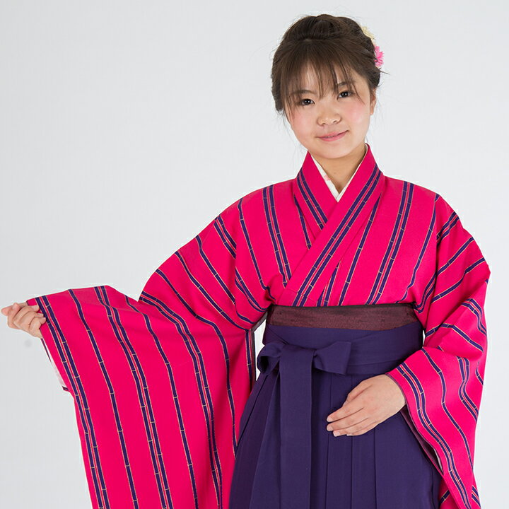 Rakuten - 【レンタル】 小学生 女子 袴セット 卒業式 (HK_130) 150cm 160cm 赤 黒 金 紫 ストライプ 女の子 女児 小学校 10歳 13歳 袴 はかま ハカマ フルセット 貸衣装 和装 卒業袴 卒業 ハーフ成人式 結婚式 十三詣 【往復送料無料】