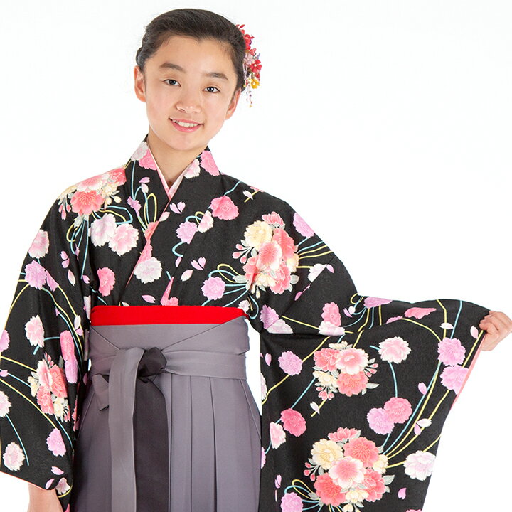 Other - 【レンタル】 小学生 女子 袴セット 卒業式 (HK_135) 140cm 150cm 黒 グレー 薬玉 桜 女の子 女児 小学校 10歳 13歳 袴 はかま ハカマ フルセット 貸衣装 和装 卒業袴 卒業 ハーフ成人式 結婚式 十三詣 【往復送料無料】