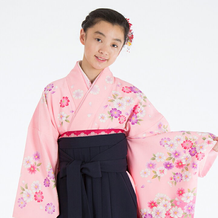 Rakuten - 【レンタル】 小学生 女子 袴セット 卒業式 (HK_139) 150cm 160cm ピンク 紺 桜 女の子 女児 小学校 10歳 13歳 袴 はかま ハカマ フルセット 貸衣装 和装 卒業袴 卒業 ハーフ成人式 結婚式 十三詣 【往復送料無料】