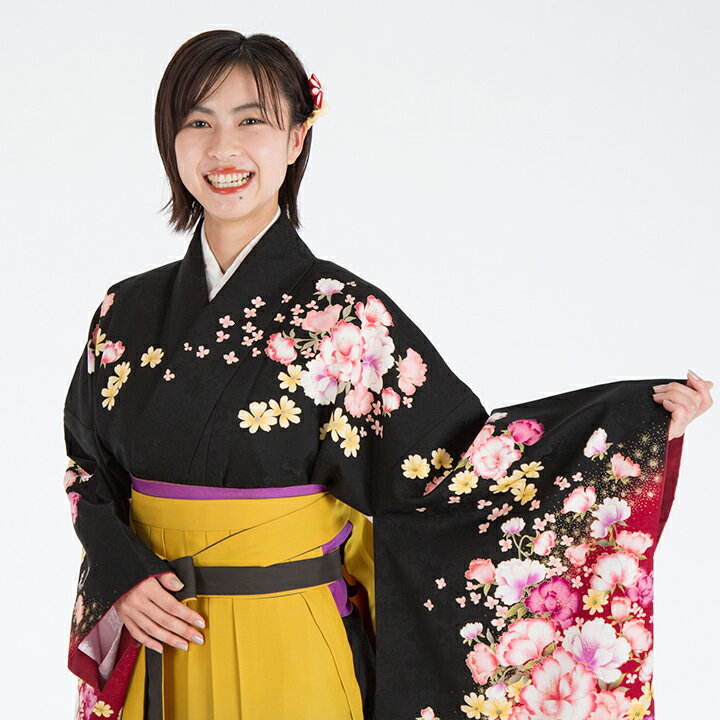 Rakuten - 【レンタル】 小学生 女子 袴セット 卒業式 (HK_146) 150cm 160cm 黒 赤 山吹色 スイトピー 女の子 女児 小学校 10歳 13歳 袴 はかま ハカマ フルセット 貸衣装 和装 卒業袴 卒業 ハーフ成人式 結婚式 十三詣 【往復送料無料】