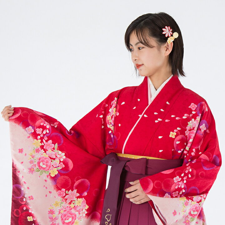 Rakuten - 【レンタル】 小学生 女子 袴セット 卒業式 (HK_149) 160cm 170cm 赤 エンジ色 薔薇 ハート 女の子 女児 小学校 10歳 13歳 袴 はかま ハカマ フルセット 貸衣装 和装 卒業袴 卒業 ハーフ成人式 結婚式 十三詣 【往復送料無料】