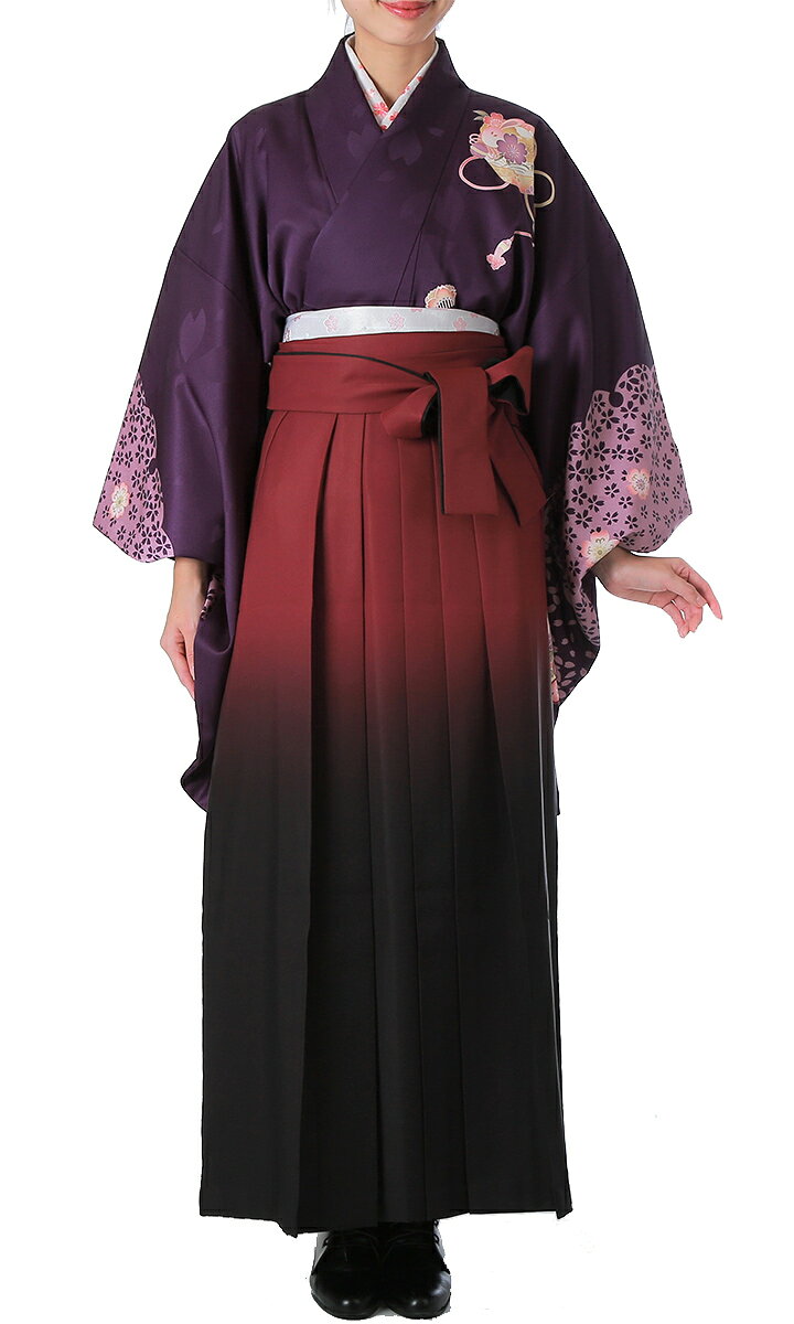 Rakuten - 【レンタル】 レディース 袴セット 卒業式 (HK-112) 160cm 170cm 紫 エンジ色 貝桶 雪輪文 女性 レディース 成人 二十歳 20歳 18歳 袴 はかま ハカマ フルセット 貸衣装 和装 卒業袴 成人袴 成人式 式典 【往復送料無料】