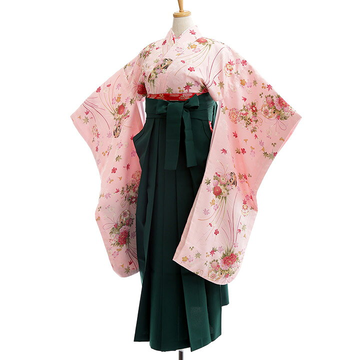 Rakuten - 【レンタル】 小学生 女子 袴セット 卒業式 (HK_01) 150cm 160cm ピンク 緑 手毬 花束 女の子 女児 小学校 10歳 13歳 袴 はかま ハカマ フルセット 貸衣装 和装 卒業袴 卒業 ハーフ成人式 結婚式 十三詣 【往復送料無料】