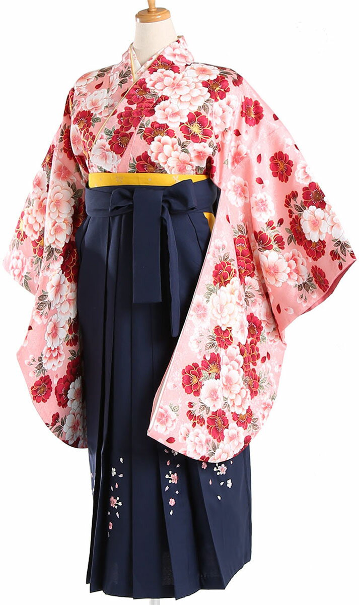 Rakuten - 【レンタル】 小学生 女子 袴セット 卒業式 (HK_22) 140cm 150cm ピンク 紺 八重桜 ピンク花柄 女の子 女児 小学校 10歳 13歳 袴 はかま ハカマ フルセット 貸衣装 和装 卒業袴 卒業 ハーフ成人式 結婚式 十三詣 【往復送料無料】