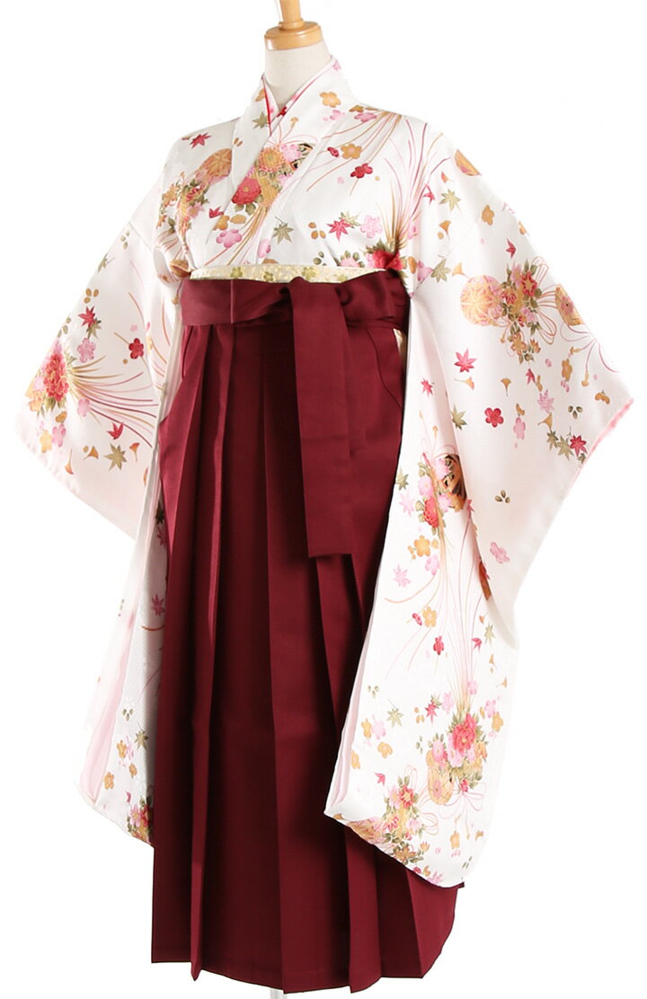 Rakuten - 【レンタル】 小学生 女子 袴セット 卒業式 (HK_23) 140cm 150cm 白 赤 手毬 薬玉 女の子 女児 小学校 10歳 13歳 袴 はかま ハカマ フルセット 貸衣装 和装 卒業袴 卒業 ハーフ成人式 結婚式 十三詣 【往復送料無料】