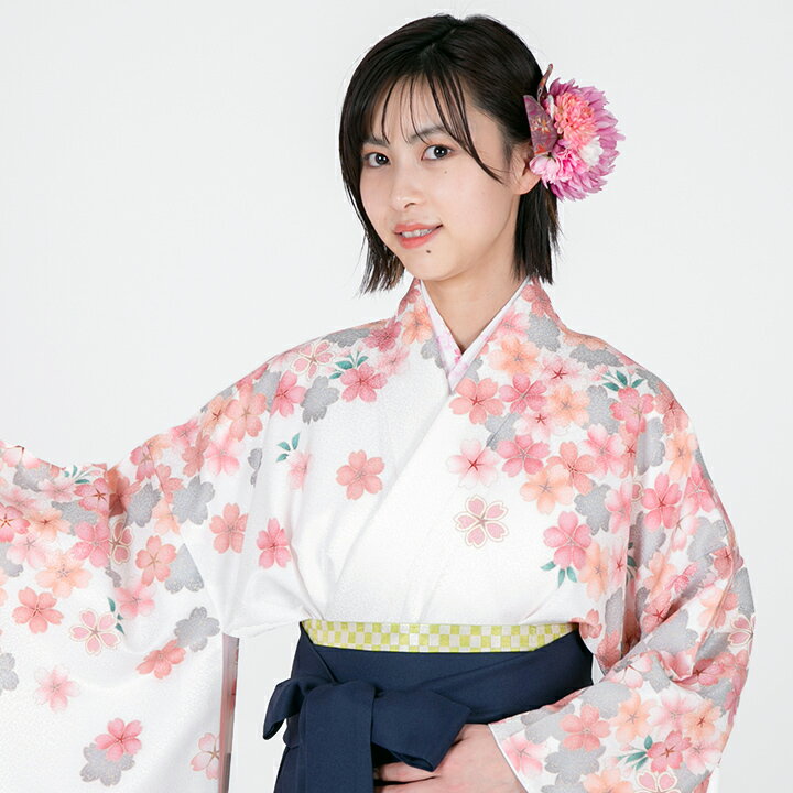 Rakuten - 【レンタル】 小学生 女子 袴セット 卒業式 (HK_55) 150cm 160cm 白 濃紺 桜 女の子 女児 小学校 10歳 13歳 袴 はかま ハカマ フルセット 貸衣装 和装 卒業袴 卒業 ハーフ成人式 結婚式 十三詣 【往復送料無料】