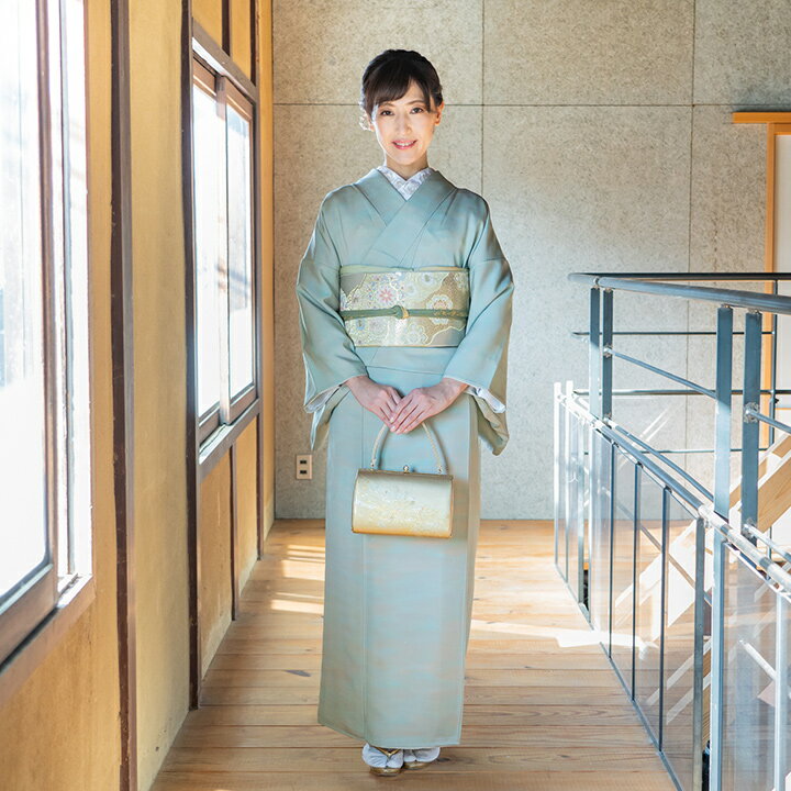 Rakuten - 【レンタル】高級正絹 訪問着 フルセットレンタル 訪問着 青磁鼠色 ぼかし柄 レンタル（HO-MI213）結婚式 列席衣装 訪問着 レンタル 入学式 卒業式 パーティー 叔母 親戚 叙勲 式典着物