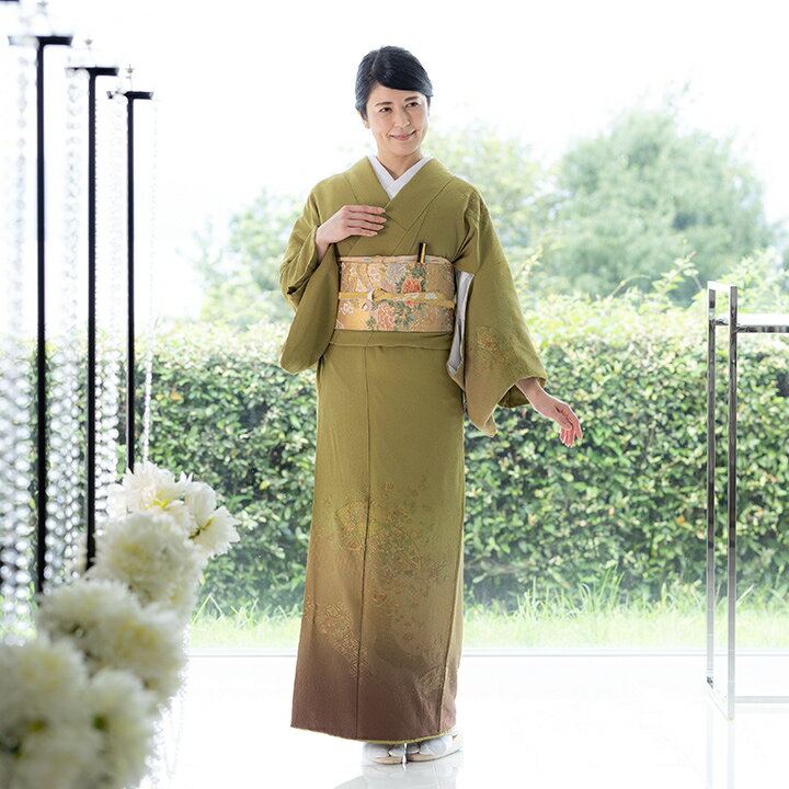 【レンタル】高級正絹 附下 フルセットレンタル 附下 藍玉子色 汕頭刺?・地紙文様 レンタル（TKS-FU310..