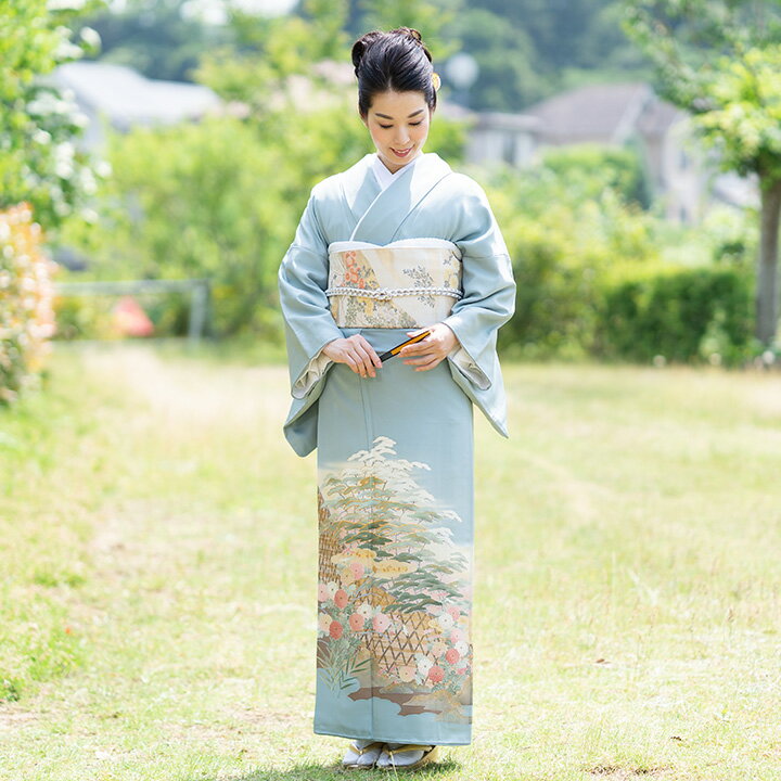 【レンタル 高級正絹 色留袖 フルセットレンタル】淡水色 松・菊・光悦垣(ITS-MI006)留袖 レンタル 色留め袖 結婚式 列席衣装 色留袖 入学式 卒業式 母親 叔母 式典 親戚叙勲 式典 仲人 安い 人気