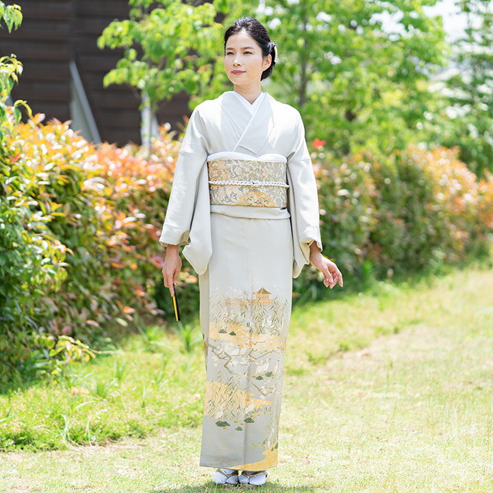 【レンタル 高級正絹 色留袖 フルセットレンタル】色留袖 薄雲鼠色 白鷺・鴬・梅（ITS-MI093）留袖 レンタル 結婚式 列席衣装 色留め袖 入学式 卒業式 母親 叔母 式典 親戚 叙勲 式典 仲人 安い 人気