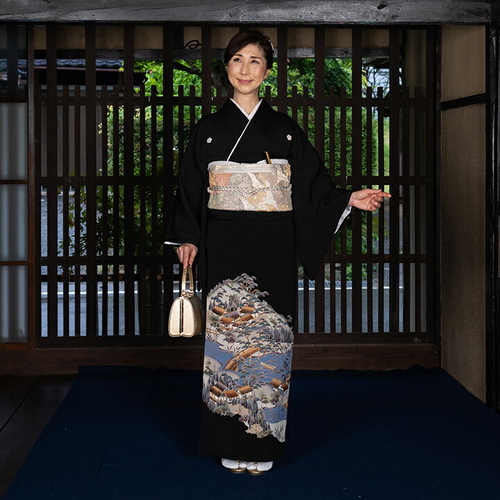 【留袖 レンタル フルセット】【往復送料無料】高級正絹 留袖 レンタル 風景文様 TS-MA498 結婚式 母親 衣装 黒留袖 レンタル留袖 結婚式母親 親族 留袖 式典 叙勲 留袖 レンタル 安い オシャレ