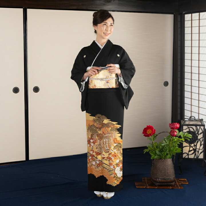 Rakuten - 【留袖 レンタル フルセット】【往復送料無料】高級正絹 留袖 レンタル 御所車 TS-MA563S 小柄 結婚式 母親 衣装 黒留袖 レンタル留袖 結婚式母親 親族 留袖 式典 叙勲 留袖 レンタル 安い オシャレ