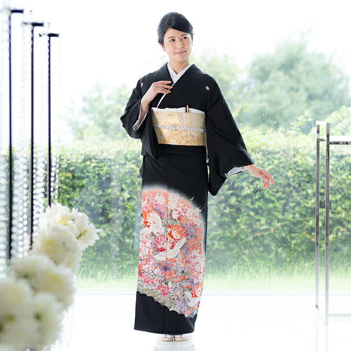 Rakuten - 【留袖 レンタル フルセット】【往復送料無料】高級正絹 留袖 レンタル 鶴・牡丹 TS-MI014 結婚式 母親 衣装 黒留袖 レンタル留袖 結婚式母親 親族 留袖 式典 叙勲 留袖 レンタル 安い オシャレ