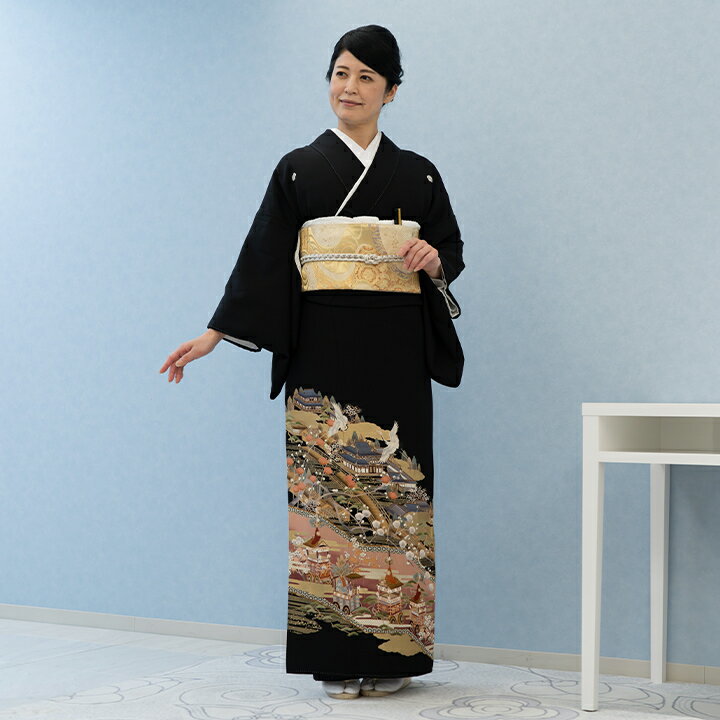 Rakuten - 【留袖 レンタル フルセット】【往復送料無料】高級正絹 留袖 レンタル 風景文様・屏風 TS-MI072 結婚式 母親 衣装 黒留袖 レンタル留袖 結婚式母親 親族 留袖 式典 叙勲 留袖 レンタル 安い オシャレ