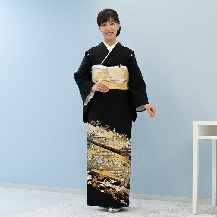 Rakuten - 【留袖 レンタル フルセット】【往復送料無料】高級正絹 留袖 レンタル 楼閣山水紋 TS-MI097 結婚式 母親 衣装 黒留袖 レンタル留袖 結婚式母親 親族 留袖 式典 叙勲 留袖 レンタル 安い オシャレ