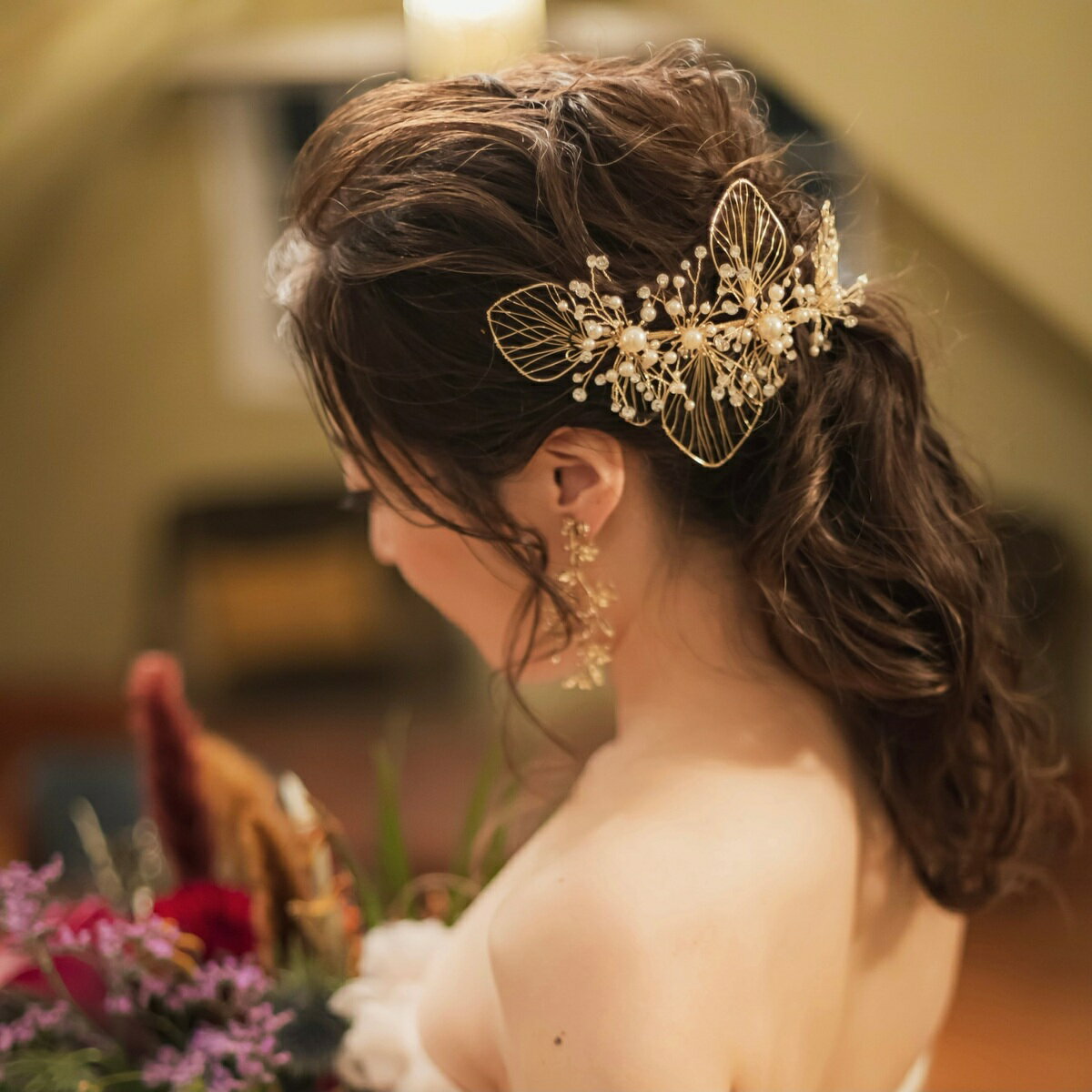 髪飾り ヘッドドレス ウェディング ヘアアクセサリー 結婚式 パール ゴールド 通販