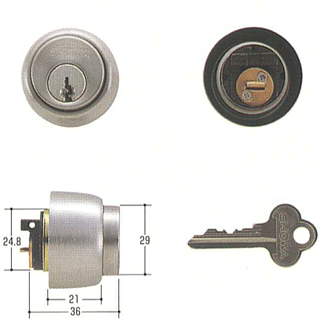 SHOWA取替シリンダー　535・397　CL　5本ピン用 カラー：シルバー 写真をクリックすれば拡大写真が見れます。 寸法を確認してご購入下さい