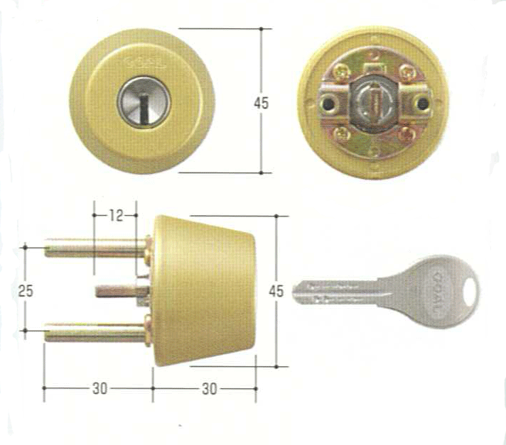 GOAL V-TX DT 37mm〜40mm ケース付　＃2691塗装金色【FSGCY-243】【ドアノブ】【ゴール】【玄関　鍵】【取替用シリンダー】