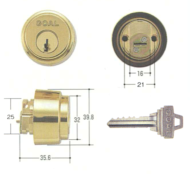 乐天商城 - GOAL LX,AS,HD #22金色　扉厚33mm〜42mm【FSGCY-56】【ドアノブ】【ゴール】【玄関　鍵】【取替用シリンダー】