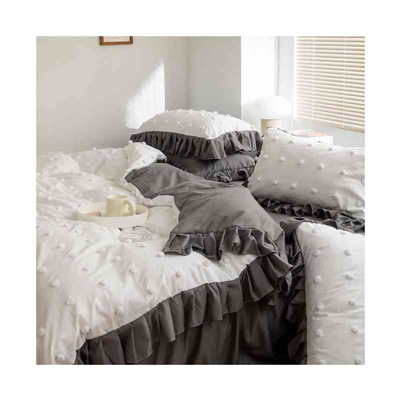 布団カバー セット セミダブル 4点セット ベッドカバー かわいい 布団カバーセット フリル付き ピーチスキン加工 掛け布団カバー ボックスシーツ 寝具カバー シーツセット カバーセット おしゃれ 北欧 丸洗いOK 柔らかい 洗濯可 手触りいい 清潔