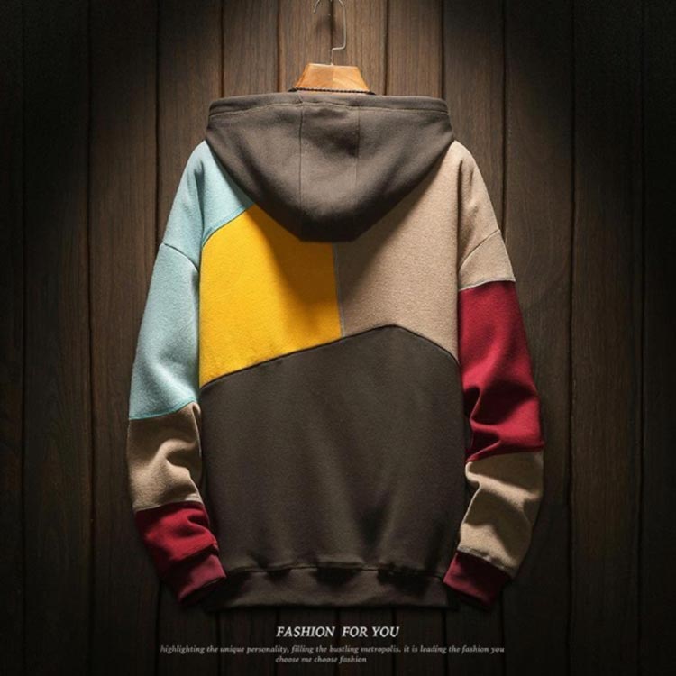 配色 マルチカラーパーカー フード付き 裏起毛 カラフル おしゃれ トップス メンズパーカー 春服 秋服 大きサイズ カラフル 秋冬