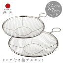 ざる ザル セット おすすめ 人気 取っ手付き ステンレス 日本製 浅型 24cm 27cm 盆ザル 盆 ザル 水切れ抜群 吊り下げ 収納 平ざる メッシュ持ち手付き 平たい 平 キッチン 調理器具 通販 吊るす 手付き 荒目 手持ち お中元
