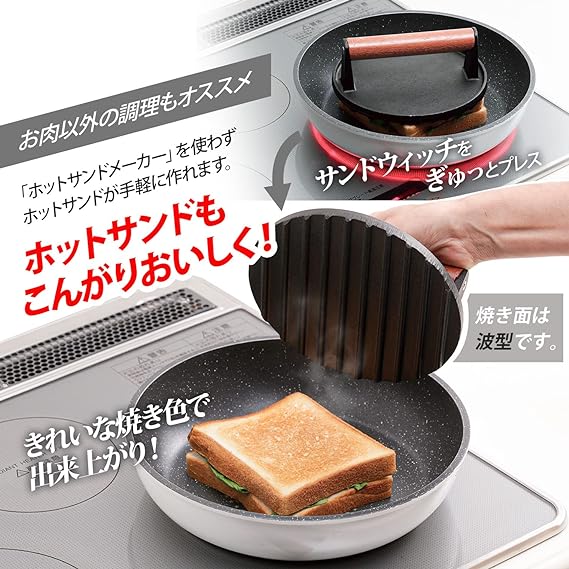 焼きムラ 鋳鉄ベーコンプレス 縮み 反り返り 肉ステーキ鉄板焼き用 丸型鉄板ハンドプレス 防止 バーベキュープレス 鋳物 溝のデザイン 均一に加熱 プレス ウンドヘビーデューティグリルプレス ミートプレス 長方形 家庭料理 BBQ グリルミートプレス キャンプ用品 アウトドア bridgezakka-10011604 ブリッジ雑貨 サンプル画像3
