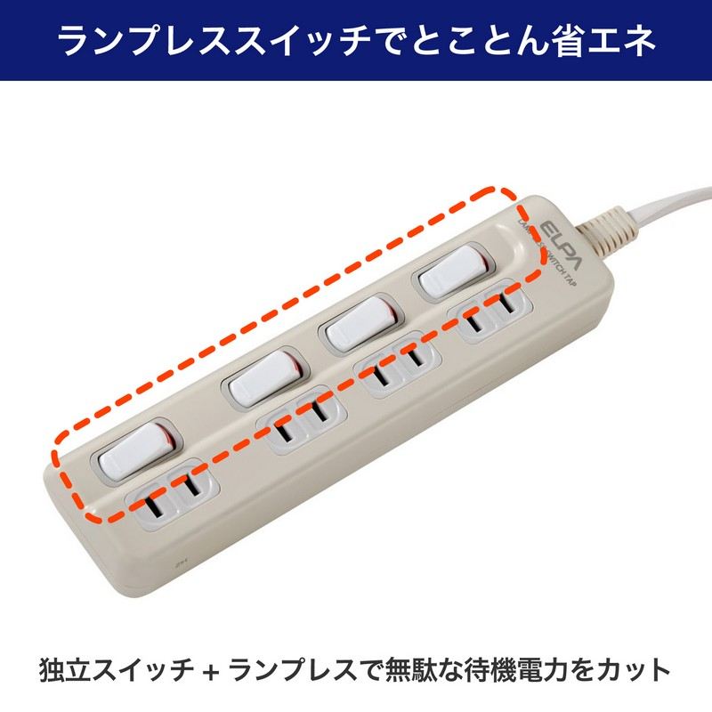 BRIEDGE BY 古河産業のELPA 朝日電器 ランプレスタップ4P1m 4901087207640 WLS-410EB(W)｜アングル2