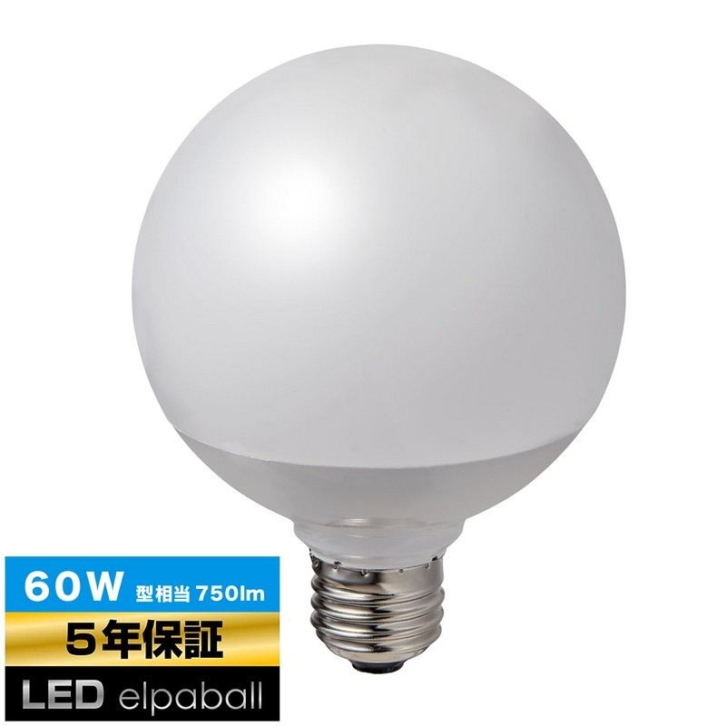 【商品説明】■交流電源：100V 50/60Hz共用■口金：E26■サイズ：全長124X外径95(mm)■質量：74g■定格消費電力：6.5W■定格入力電流：120mA■設計寿命：40000h■全光束：750lm■エネルギー消費効率：115.3lm/W■光色：昼光色相当■屋内用【仕様】■白熱電球に近いサイズなので、様々な器具への取り換えが可能です■ワイドに明るい広配光設計です。■密閉型器具対応■省エネ法2027年度目標基準達成
