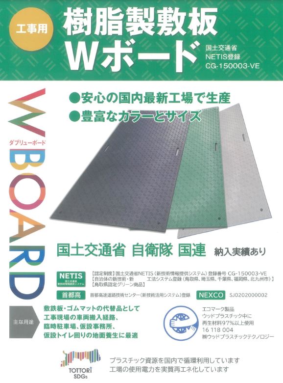 敷板 樹脂製敷板 Wボード 選べる片面 両面凸 4×8サイズ 1枚 厚さ15mm 20mm (1219×2438)　選べる3色 黒緑 グレー プラスティック プラスチック 軽い 駐車場 イベント 3